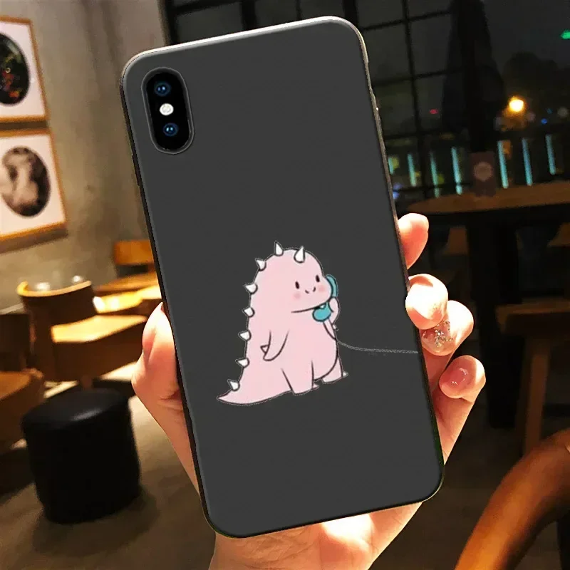 Cartoon Dinosaur Couple Silicone Phone Case - Soft and Stylish Cover