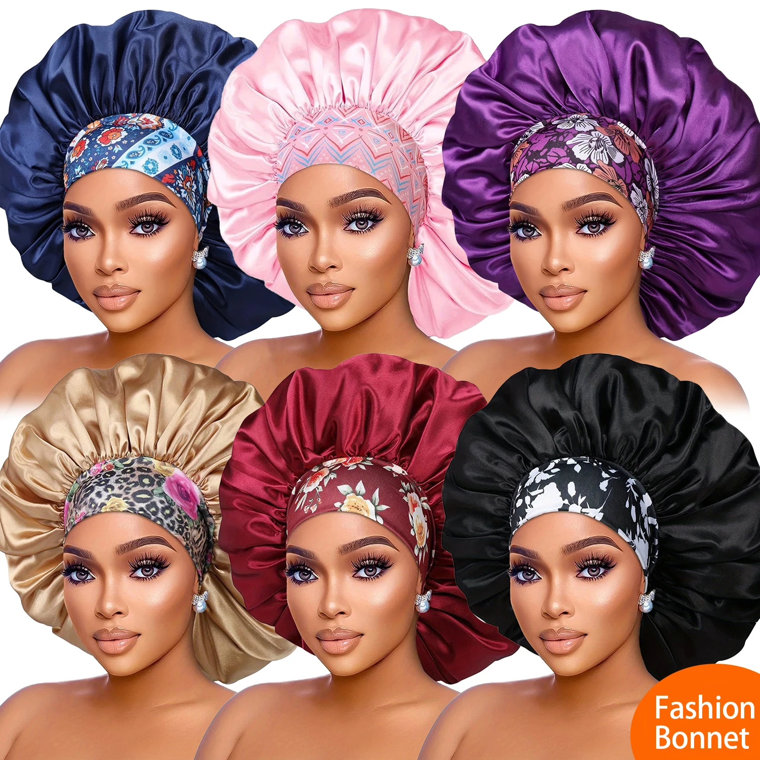 Women's Fashion Bonnet Flower Printed Hair Hat with Wide Edge Elastic Silk Smooth Satin Face for Daily Home Sleep Hat 2
