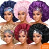 Women's Fashion Bonnet Flower Printed Hair Hat with Wide Edge Elastic Silk Smooth Satin Face for Daily Home Sleep Hat 2
