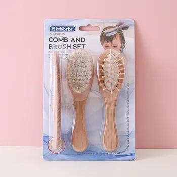 Kit per la Cura Delicata del Cuoio Capelluto del Neonato, Set di 2 Spazzole in Lana Morbida con Manico in Legno di Faggio Naturale per la Cura Quotidiana del Bambino