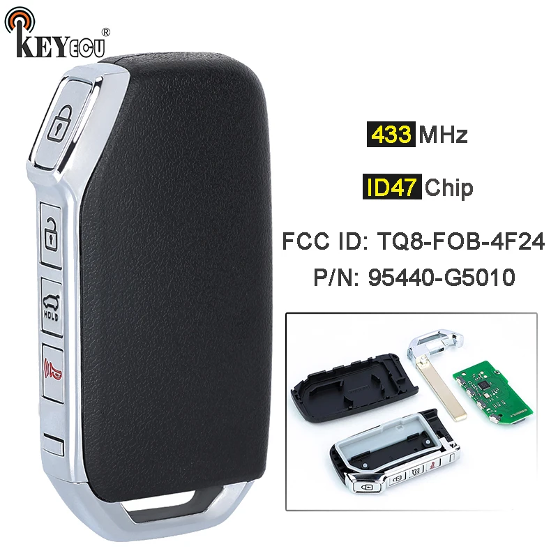 Keyecu 434Mhz Id47 Chip Id Fcc: Tq8-Fob-4F24 Pn: Muslimless-Go Smart Remote Key Remote Key Fob Per Kia Niro 2020-2022