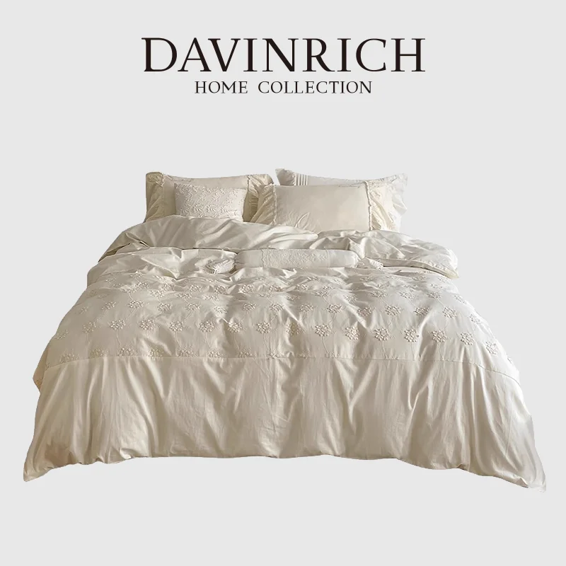 

DAVINRICH French Shabby Chic Bedspread Quilt Set Retro Princess Style Handmade Lace Flower Decorative Duvet Cover Set For Summer