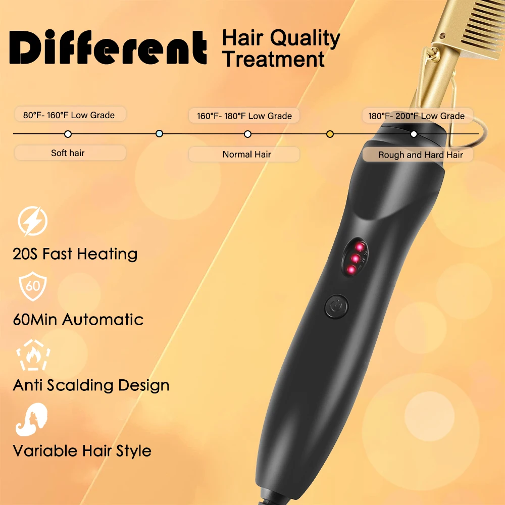 New White Hot Comb Electric Hot Comb Wet And Dry Hair Curler Comb Hot Straightening Heating Comb Iron Environmentally Gold Comb 6