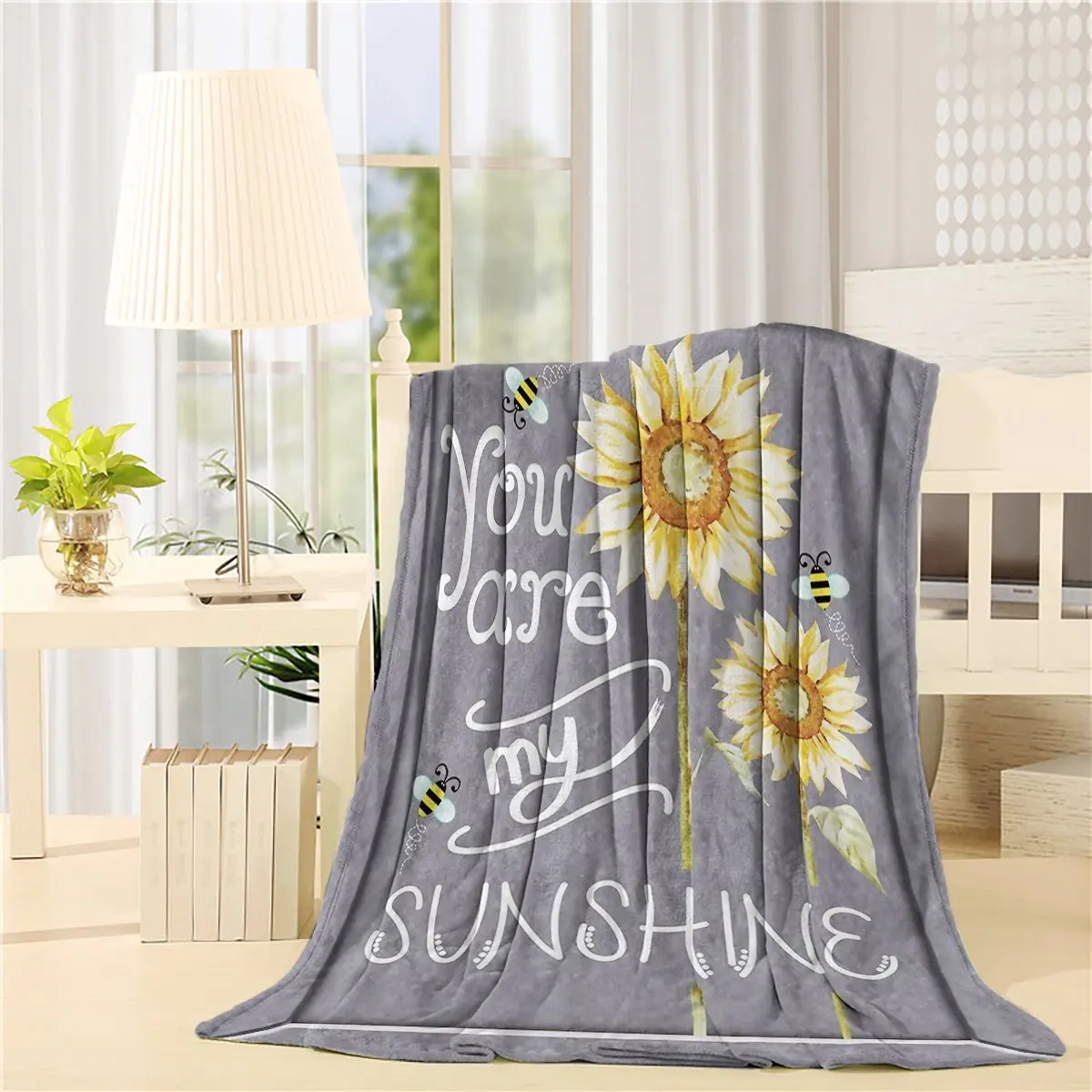 Flannel Bed Blanket Sunflowers Throw Blanket Lightweight Plush Blanket for Bedroom Living Rooms Sofa Couch - You Are My Sunshine