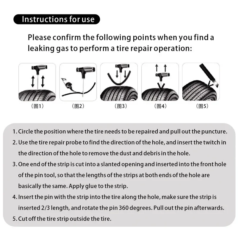 Tubeless Tire Repair Kit with Rubber Strips for Car Motorcycle