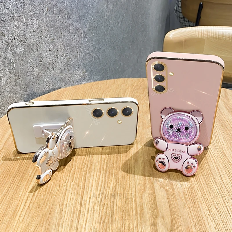 Luxury Bear Holder Plating Case with Silicone Stand Cover