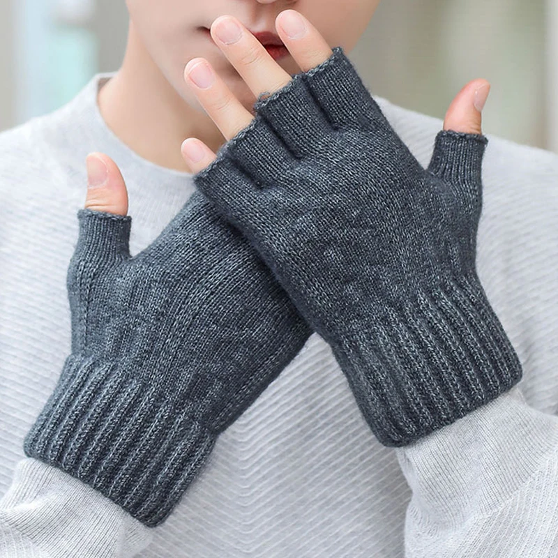 Knitted Fingerless Gloves Unisex Soild Color Keep Warm Half