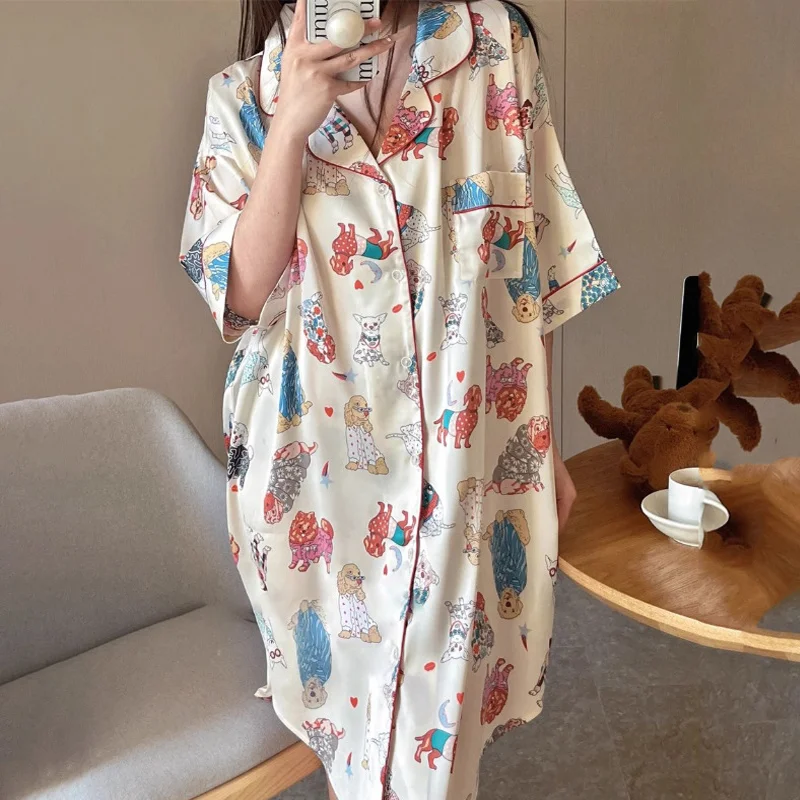 صيف جديد السيدات قميص حريري الجليد ثوب النوم رقيقة...