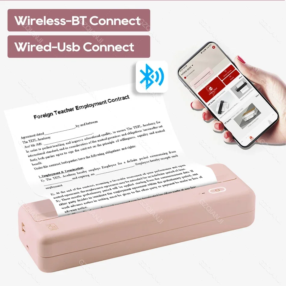 GlowMartMini Printer A4 Size Portable Wireless Travel BT Thermal Printer HPRT MT810 Inkless Printing Compatible with iOS