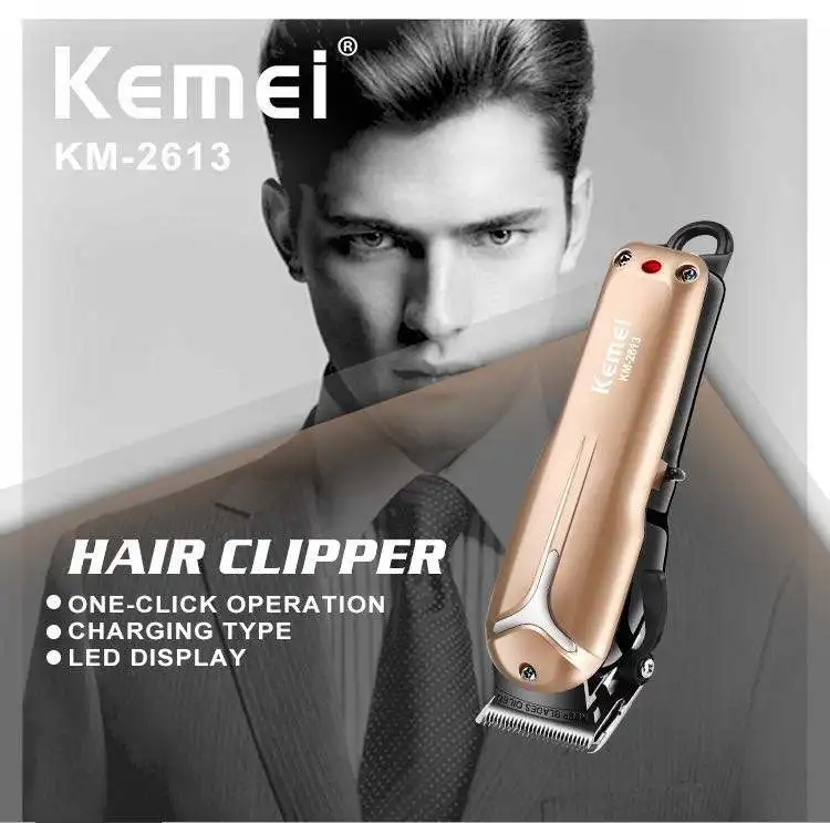 Kemei KM-2613 음소거 소음 감소 전문 미용실 무선 전기 헤어 클리퍼 기계, 남성용 헤어 커팅 머신