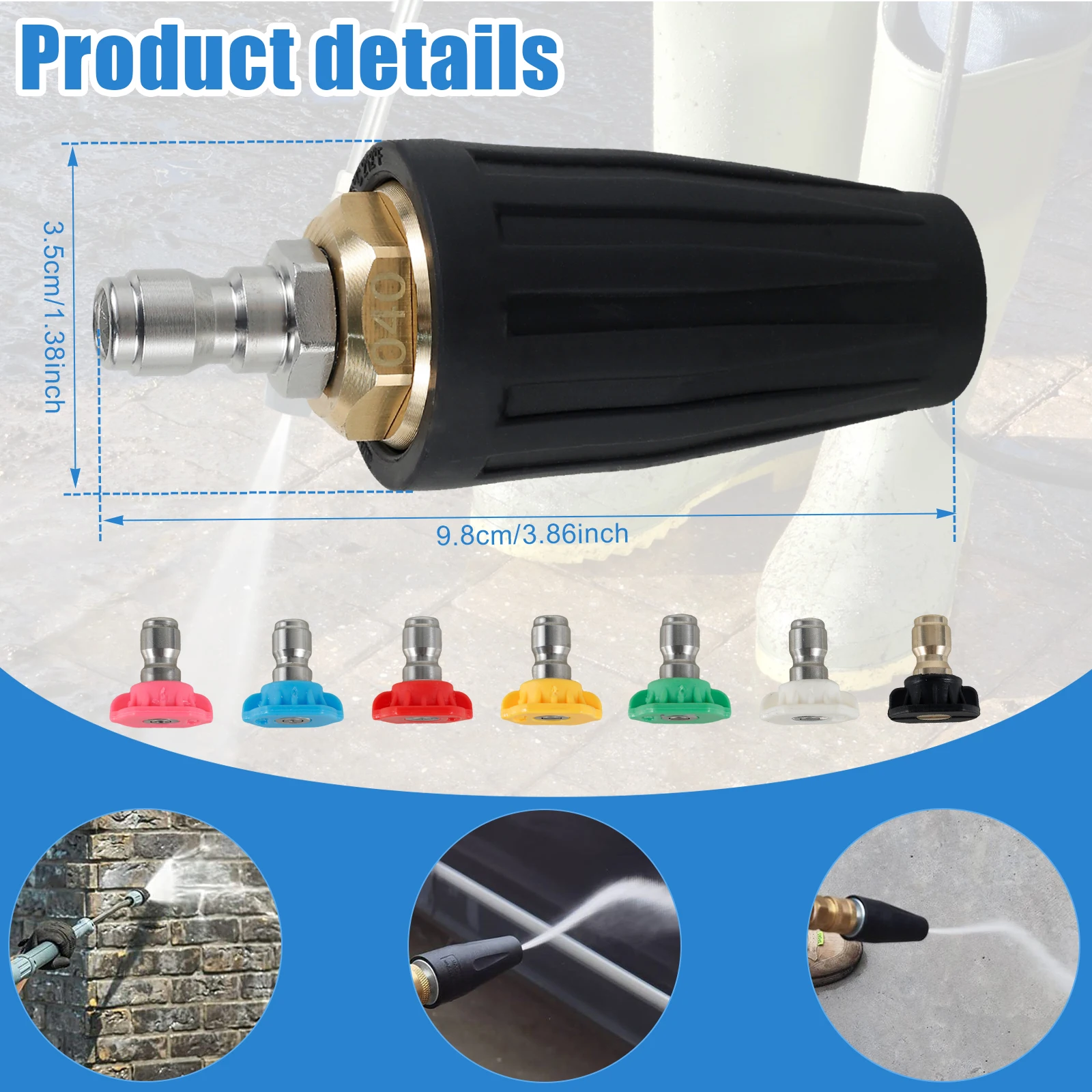 High Pressure Washer Spray Nozzle Kit  1/4"Quick Connect 360 Rotating Turbo Nozzle Sprayer 4000 PSI Multiple Degree Spray Nozzle 5