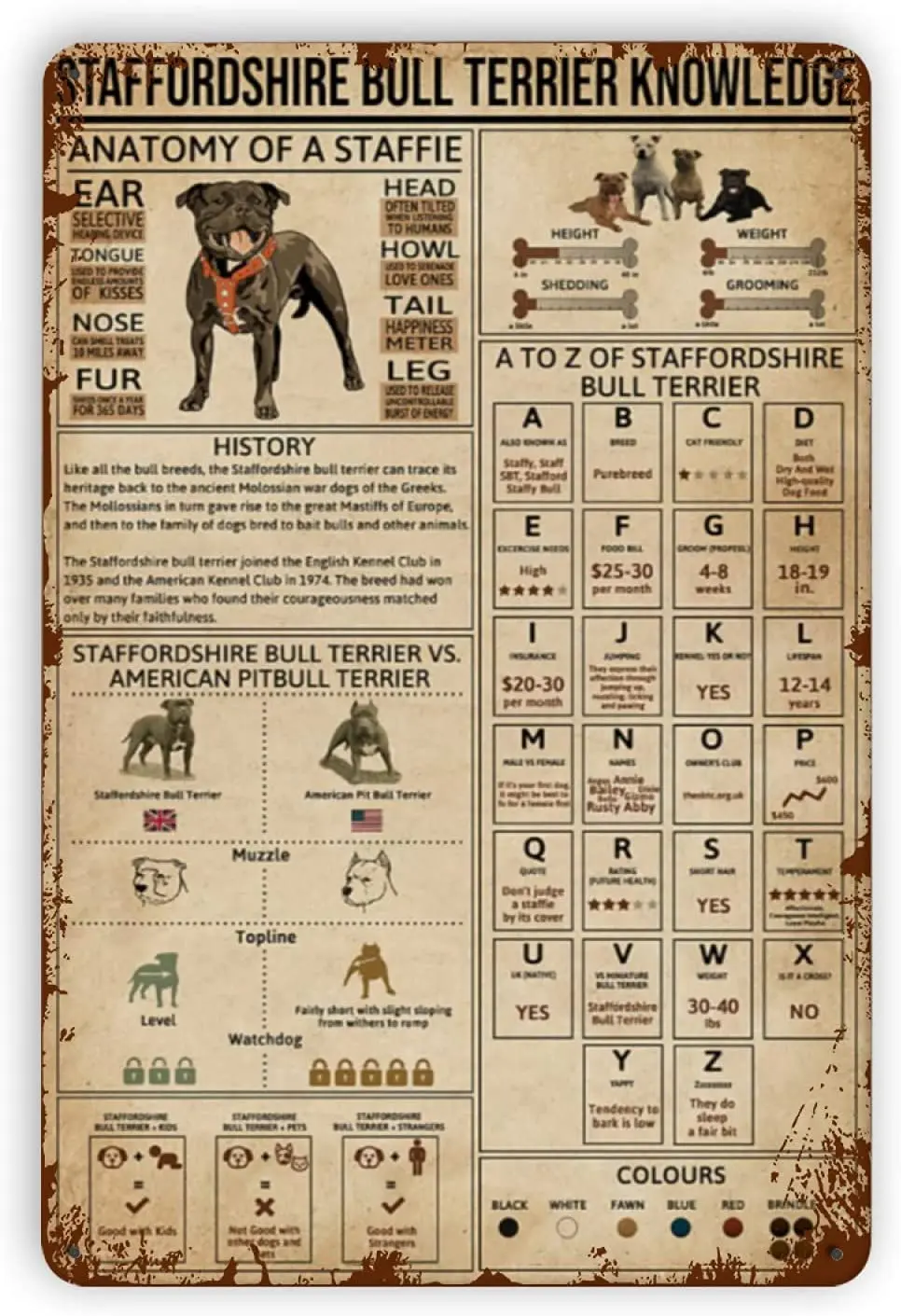 Baby Kleidung Weant Metal Vintage Tin Signs Stafter Bull Terrier Knowledge Funny Wall Decor Metal Sign Home Decor