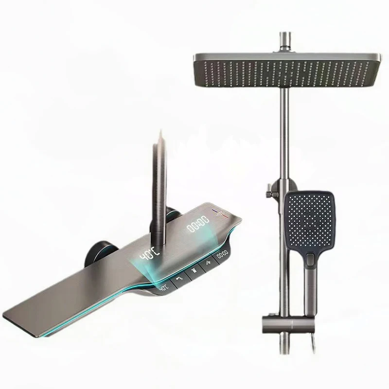 

Современная душевая лейка для ванной, полный комплект, термостатическая Душевая система, интеллектуальный цифровой дисплей температуры, душевой набор Rainlfall для ванной комнаты