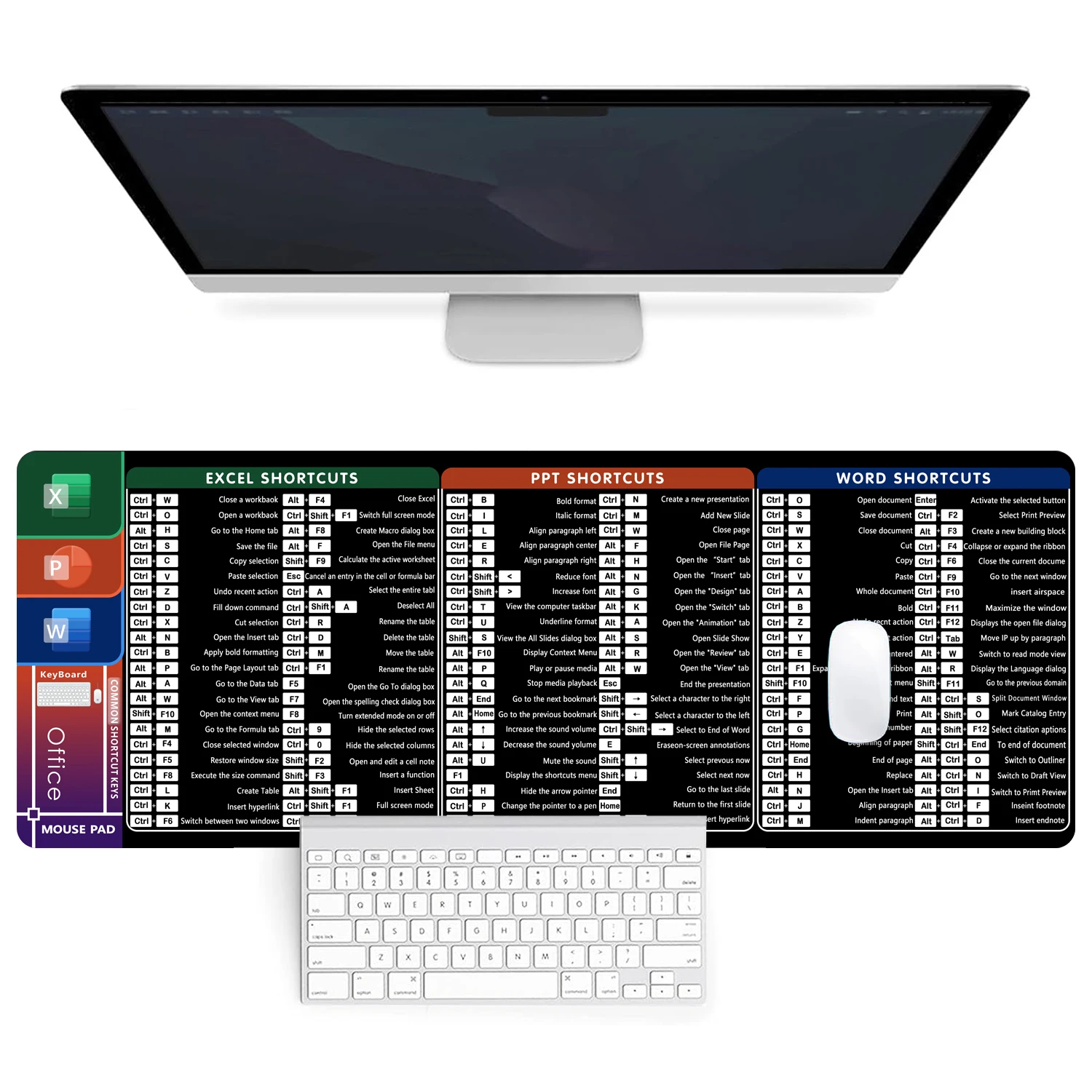 Shortcut Key Mouse Pad Desk Pad EXCEL/PPT/WORD Shortcut Key 8.3X10.2inch Keyboard Mouse Pad, Living Room Bedroom 3D Gaming Mouse 2