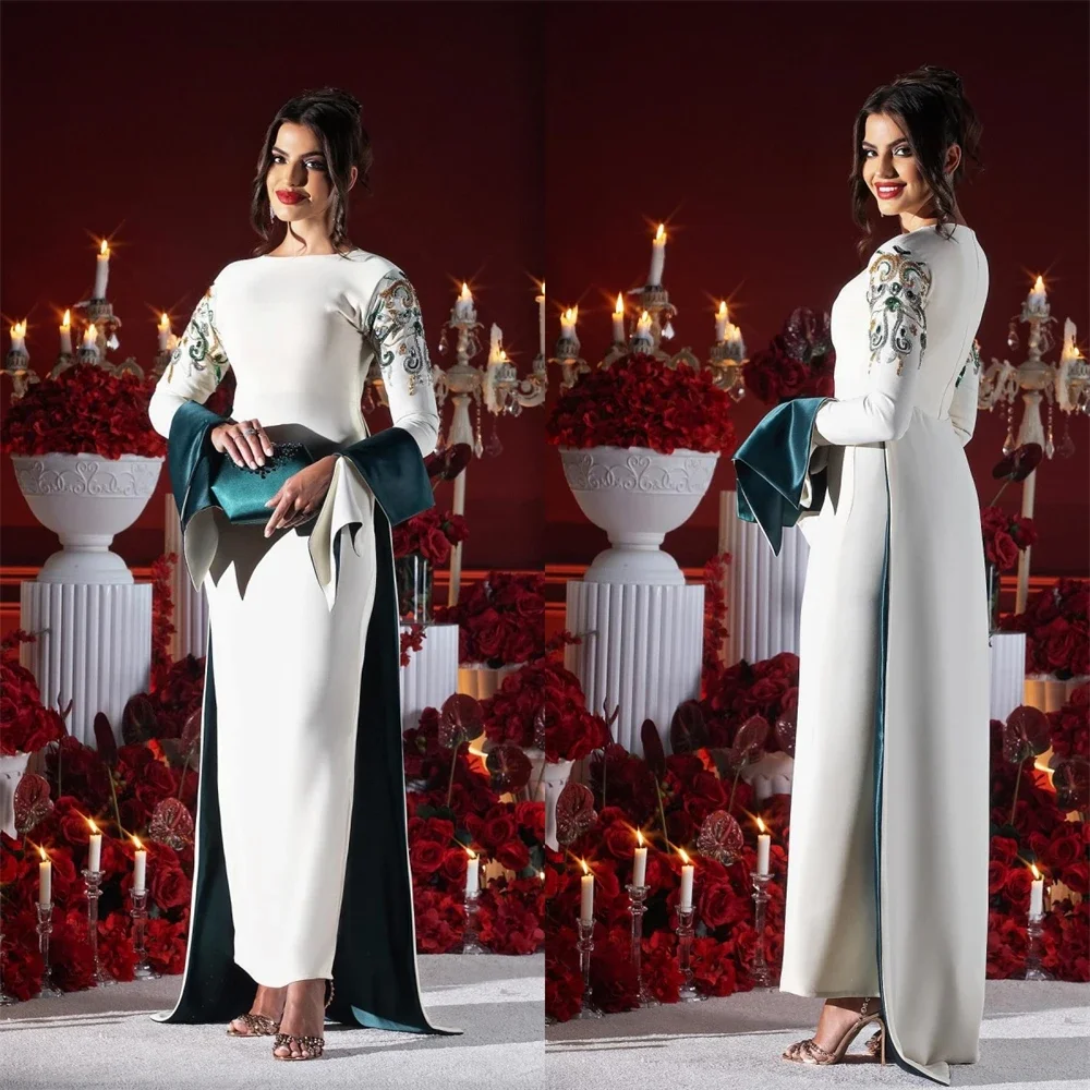 Customized Evening Dress Saudi Arabia Formal Gown Jewel Column Anke Length Ribbon Hugging Skirts Vertically Bes