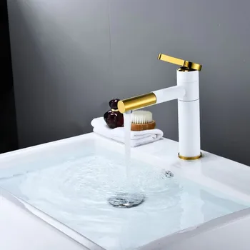 360 องศาหมุนทองคําขาวก๊อกน้ําร้อนและน้ําเย็นเคาน์เตอร์อ่างล้างหน้าอ่างล้างหน้าภายใต้เคาน์เตอร์ 2