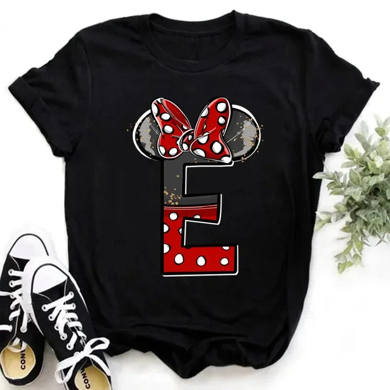 thumbnail image 1 of 2024 Marca Disney Ropa para niños Minnie Mouse Rojo Negro Letras AZ Estampado Niñas Niños Algodón Camiseta Negro Y2k Tops Camisetas para bebés, 1 of 5