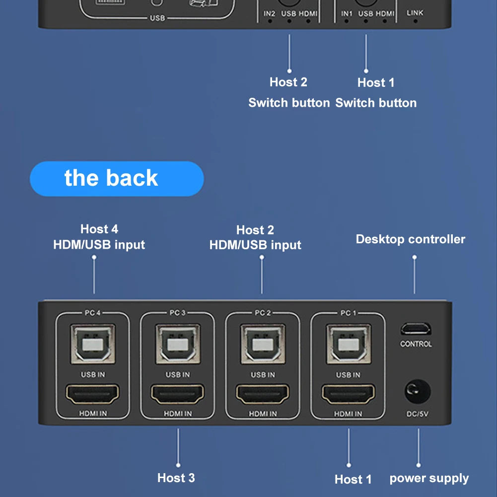 HDMI ȣȯ KVM ó ڽ, ũž Ʈѷ   Ű 콺 , 4K 60Hz HDMI USB KVM ó, 4 in 1 Out
