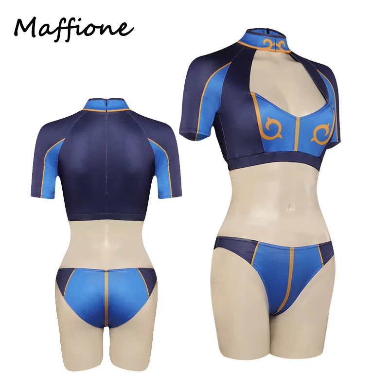 

Chun Li Cosplay Women Costume Sexy Swimsuit Cheongsam Swimwear Dress Summer Beach Bikini Adult Halloween Party Disguise Suits