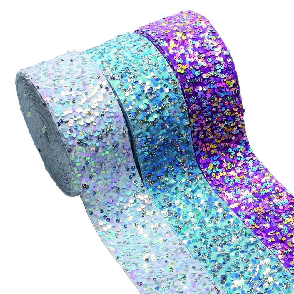 

Hot Sale Velvet Sequin Ribbon 3inch 75mm DIY for Hairbows Craft Materials 20yards/lot