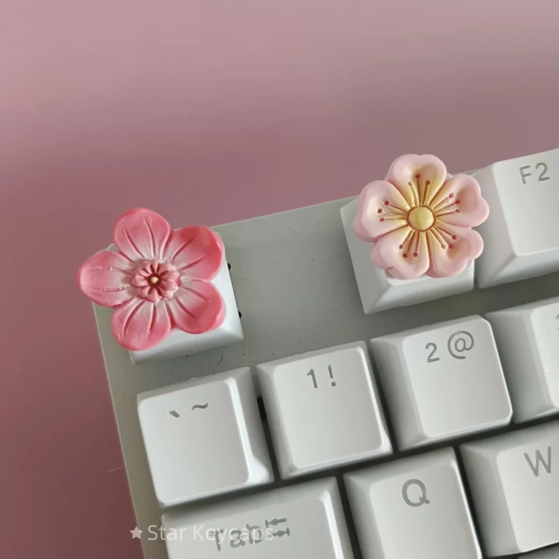 Pink Sakura Artisan Keyboard Keycaps - Custom Flower Design