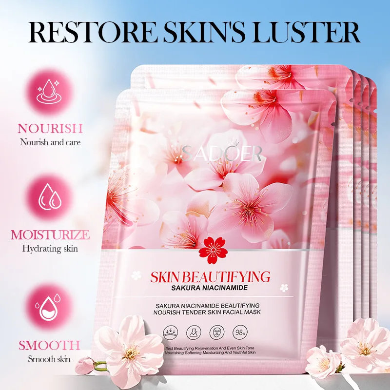 SADOER Sakura Whitening Facial Masks Moisturizing Anti-Aging Anti Wrinkles Nicotinamide Face Mask Skin Care Products