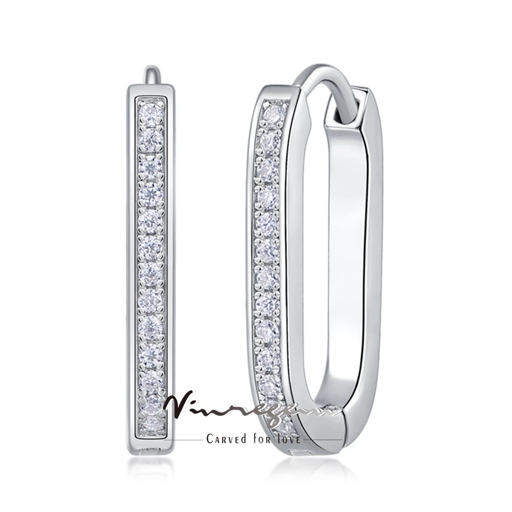 

Vinregem GRA 3EX VVS D Color Round Cut Real Moissanite Diamond Gemstone Oval Hoop Earrings for Women 925 Sterling Silver Jewelry