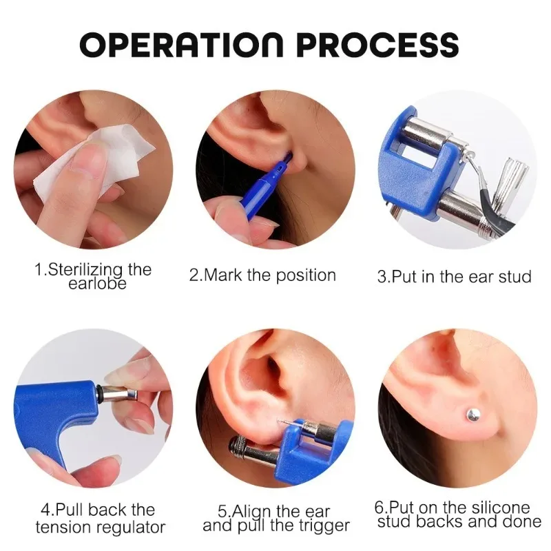 Sterile Ear Piercing Gun Set 98pcs Earrings Earplugs Earlobe Punching Machine Safty Nose Piercer Lips Tongue Perforation Tool