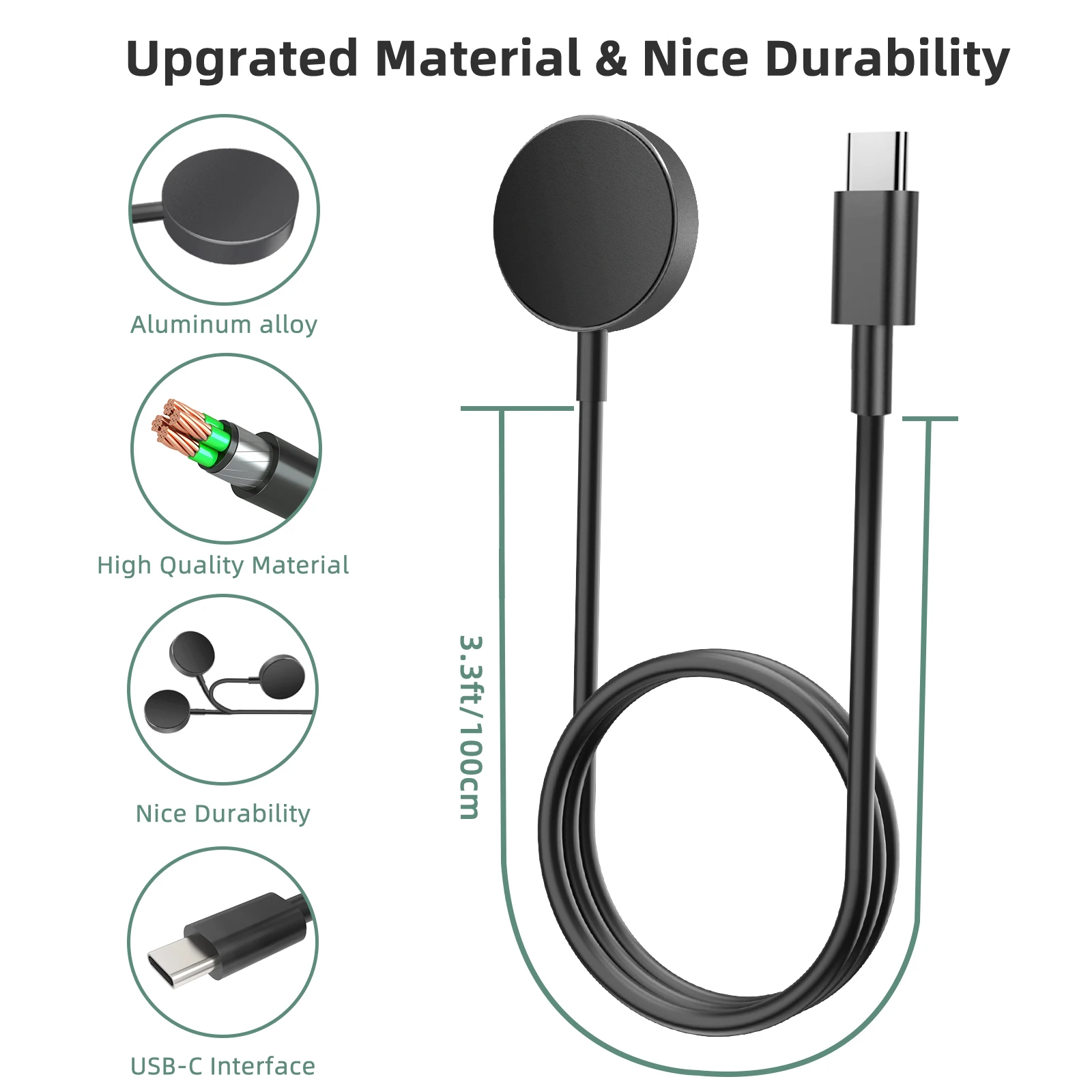 Aluminum Alloy Replacement Charger for Samsung Galaxy Watch 7/6/6 Classic/5/5 Pro/Ultra/FE USB Smartwatch Charging Dock