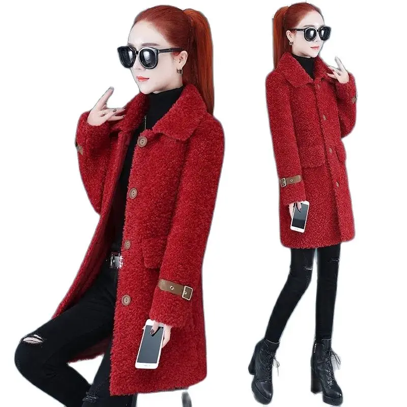 2023 New Women Lamb Wool Coat Spring Autumn Fur Integration Coat Middle aged Woman Mid-length Fur Overcoat Winter Jacket Femme