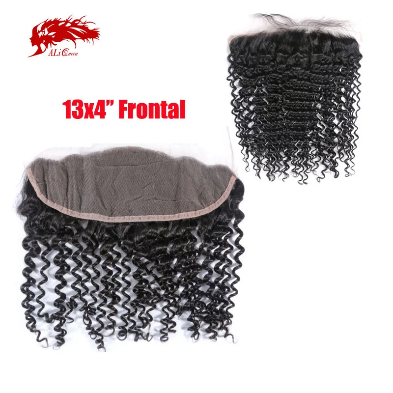 Ali Queen Hair Brazilian Virgin Hair Closure Deep Wave HD Lace Frontal Natural Color 12" to 20" 13x4 Lace Frontal With Baby