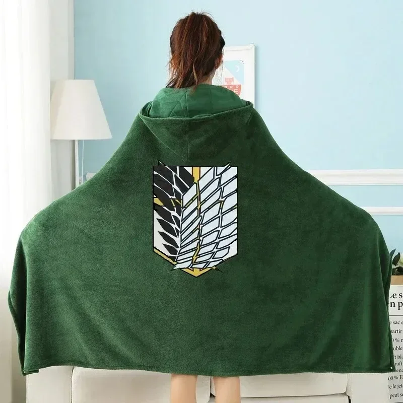 Flannel Throw Blanket Attack on Titan Plaid Flannel Anime Women Pajamas Shingeki No Kyojin Hoodie Cloak Cover Levi Cosplay Prop