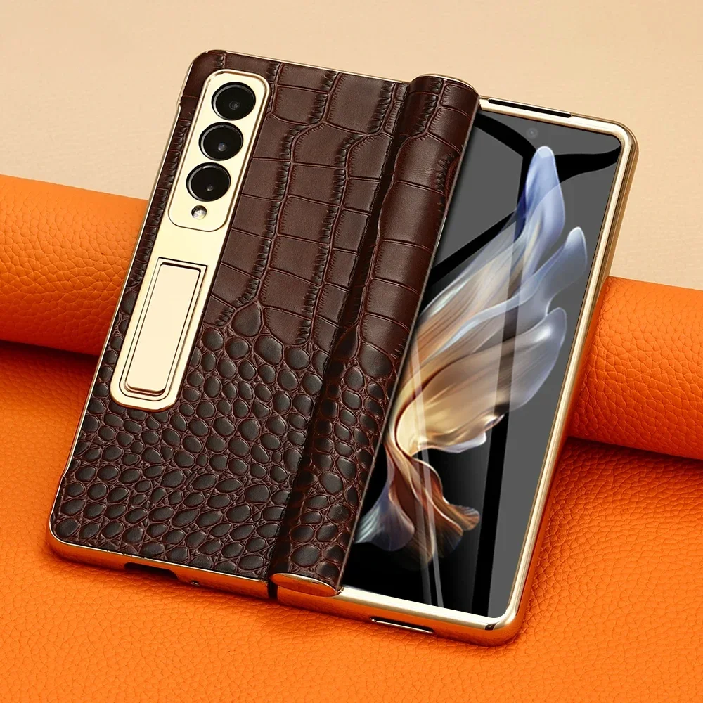 

Shockproof Leather Case for Samsung Galaxy Z Fold 5, Magnetic Hinge Stand, Phone Cover, 3 Kickstand