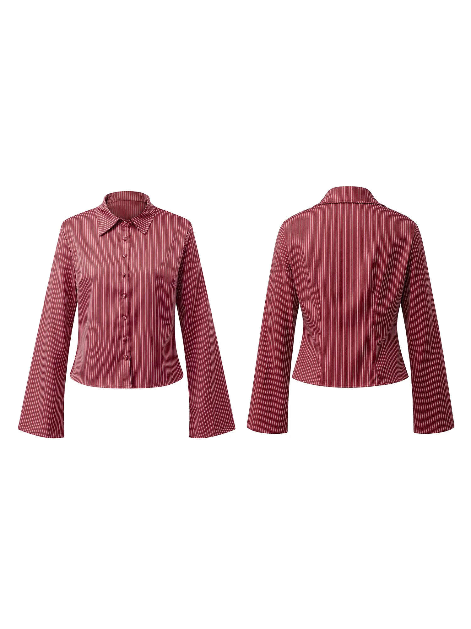 Women s Blouses Elegant V-Neck Long Sleeve Button Down Shirts Casual Striped Print  Fit Workwear Tops with Lapel Collar