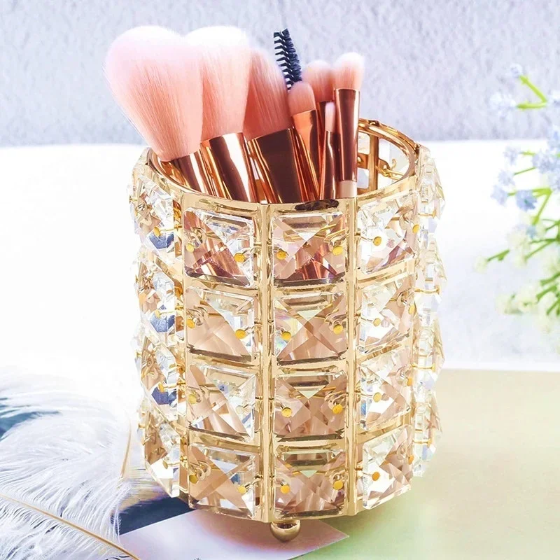 Palace Style Crystal Makeup Brush Storage Bucket Makeup Tool Storage Container Jewelry Storages Box Nail Tool Storages Rack
