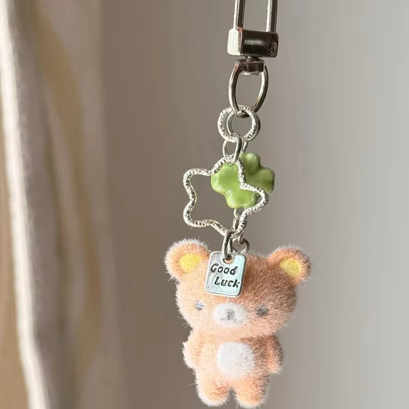 Fashion Cute Bear Rilakkumas Flocking Pendent Ccd Hanging Rope Phone Charm Keychain Bag Decor Surprise Gift For Gifts