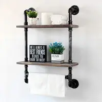 Industrial Pipe Shelf Bathroom Shelves Wall Mounted Rustic Wood Shelf with Towel Bar Farmhouse Towel Rack Over Toilet 1