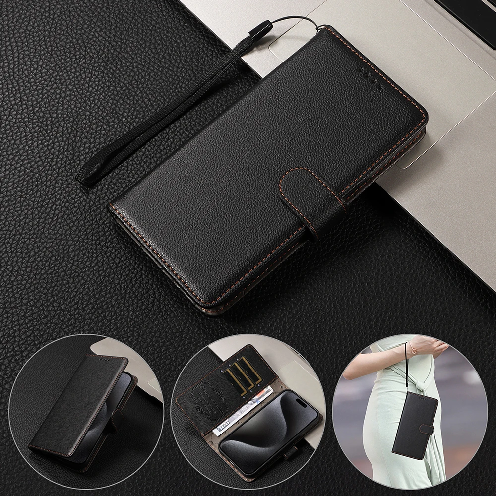 Leather RFID Blocking Stand Flip Wallet Phone Case with Card Holder