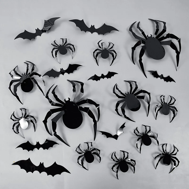48Pcs 3D Bat Wall Sticker Black Spider Ghost Halloween Decoration for Party Home Bedroom Bar Halloween Horror Props Supplies