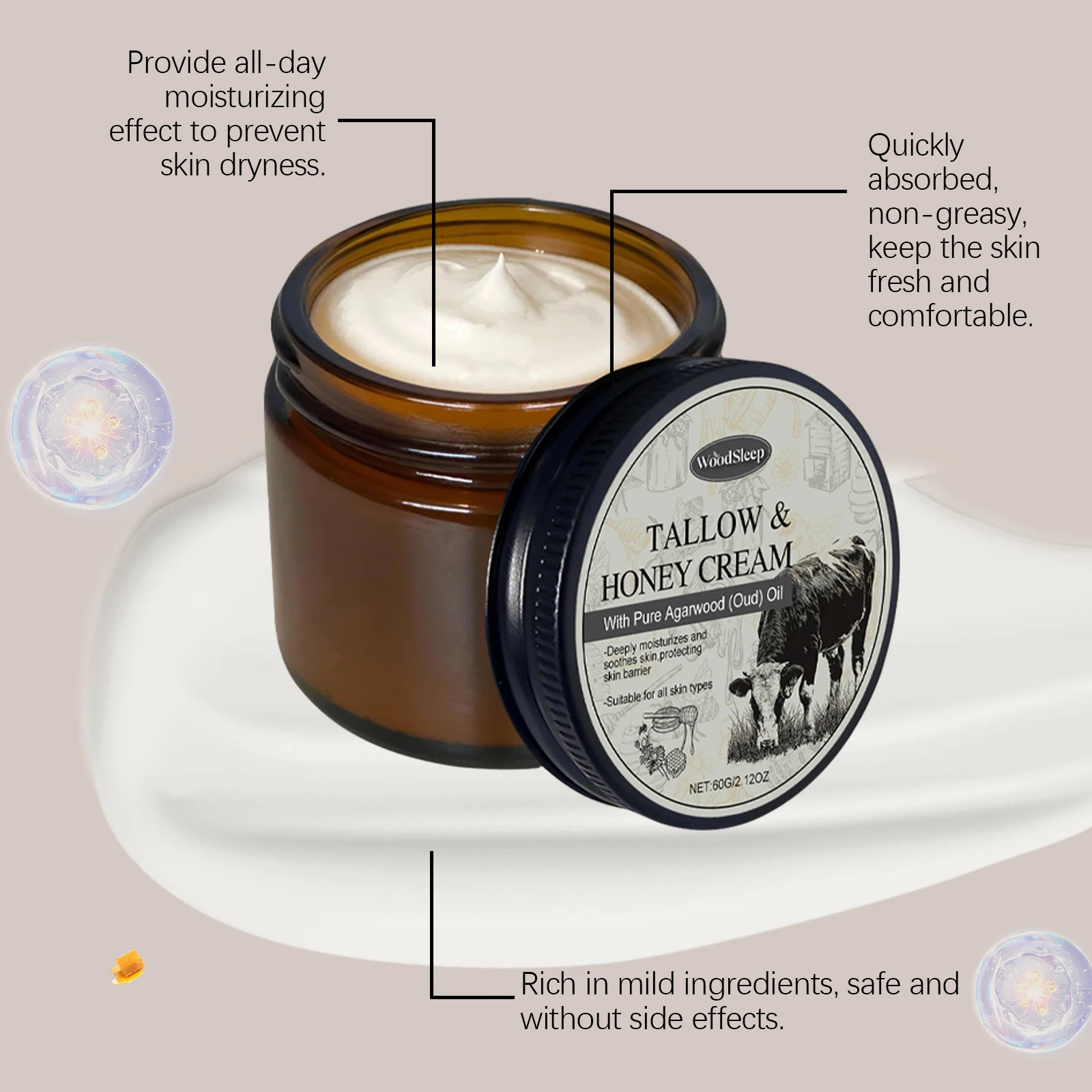 Beef Tallow Cream for Dry Damaged Skin Nourishing Body Balm Reduce Redness Anti Puffiness Firming Lifting Moisturizing Face Care 4