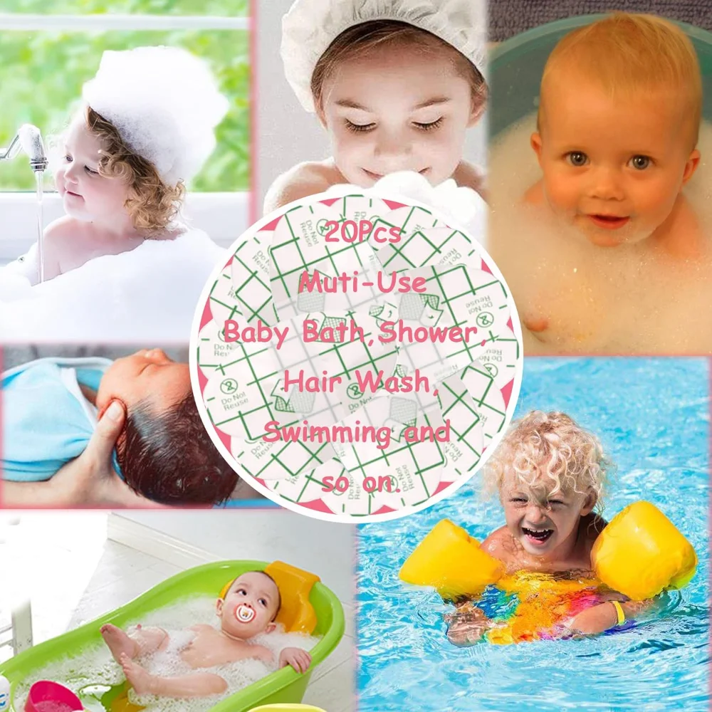 20-Pack Baby Ear Covers for Shower with Cotton Ball,Baby Shower Baby Ear Protection for Bath,Waterproof Covers Stickers