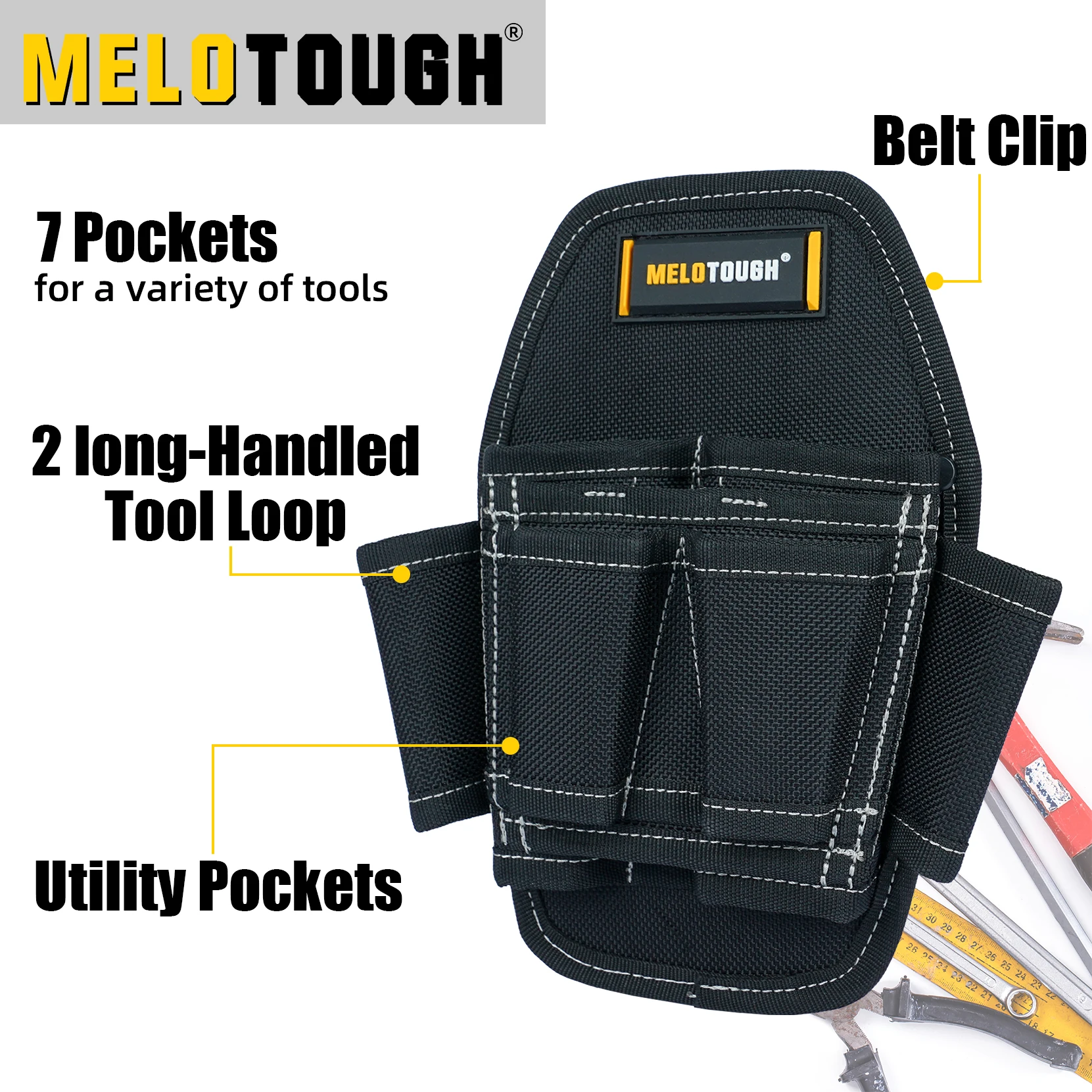 7 Pocket Clip on Tool Pouch Small Tool Holder, Min Work Organizer Tool Holster and Knife Holder with Belt Clip