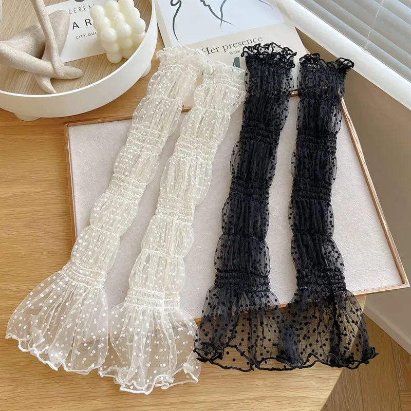 Fingerless Gloves Summer Long Cute Dot Lace Mesh Fingerless Gloves Sun Protection Arm Sleeve Sunscreen Thin Cycling Black Sexy Accessories fingerless gloves,sunscreen gloves,arm sleeves