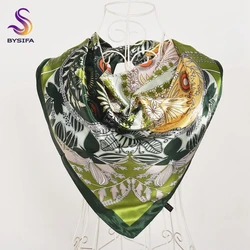 Elegant Navy Blue Silk Scarf with Chinese Rose Design - Large Square Ladies' Fashion Accessory (Coffee gold)