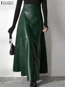 2023 Fashion Solid Mujer Faldas ZANZEA PU Leather Maxi Skirts Women's Elegant OL Long Saias Casual High Waist Zipper Jupe Femme 1