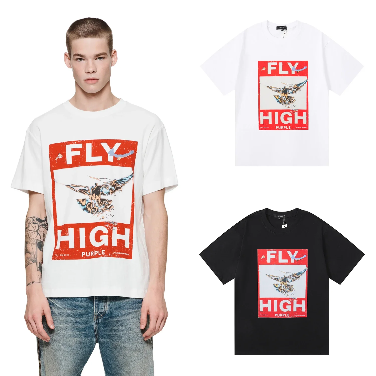 

PURPLE T Shirt For Men Women Colorful Fly High Letter Printing T-shirt Top Tee