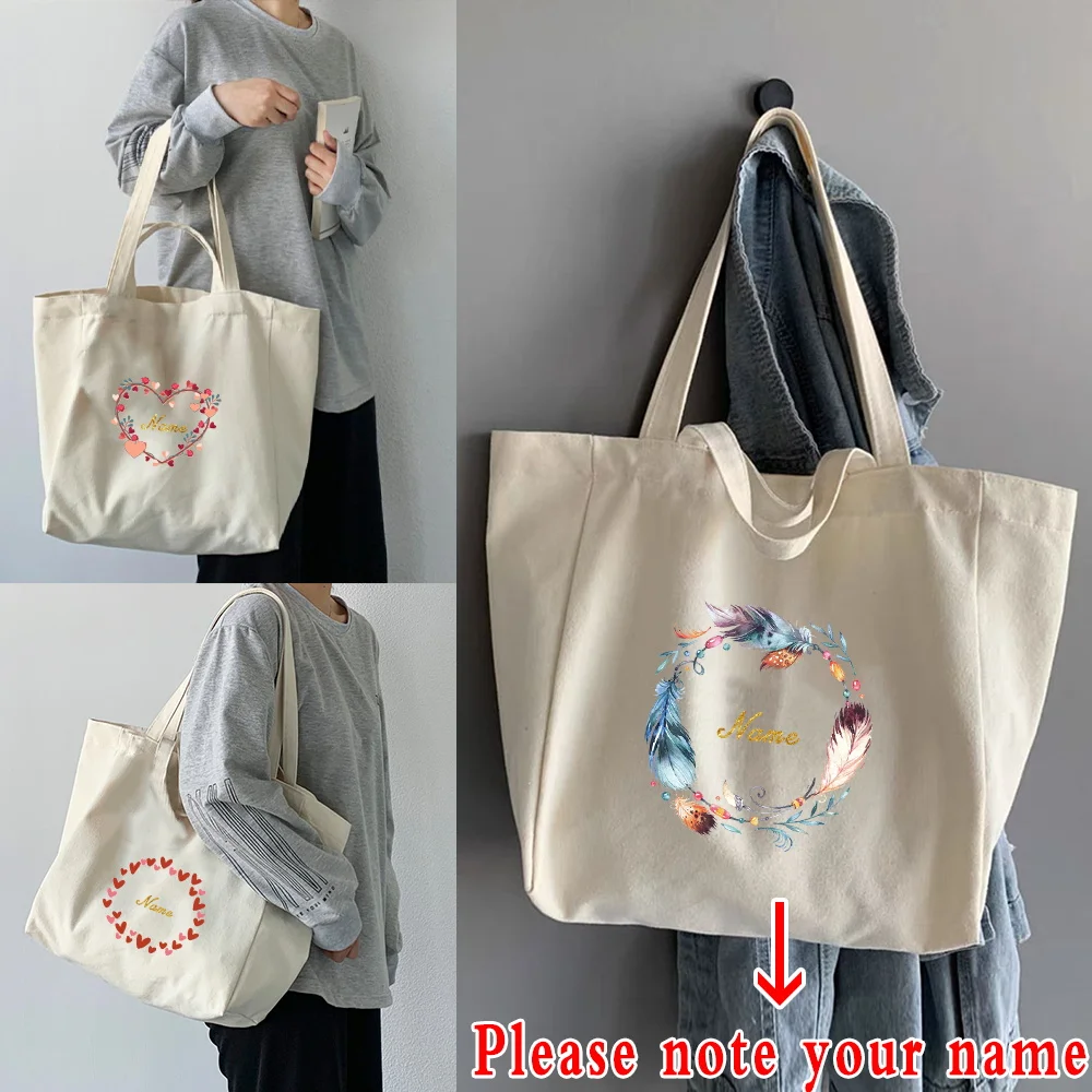 Reusable Shopping Bag Custom Personalized Name Big Size Tote Portable Shoulder Bag Women Handbags Foldable Travel Grocery Pouch luxury personalised monogram tote bag personalized canvas chain beach shopping tote bag personalized weekend hand bag luggage