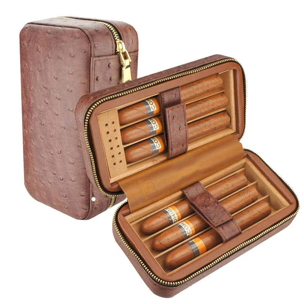 

Cigar Humidor Case Cedar Wood Lined Without Cigar Lighter and Cigar Cutter Portable Leather Travel Smoking Accessories Men Gift