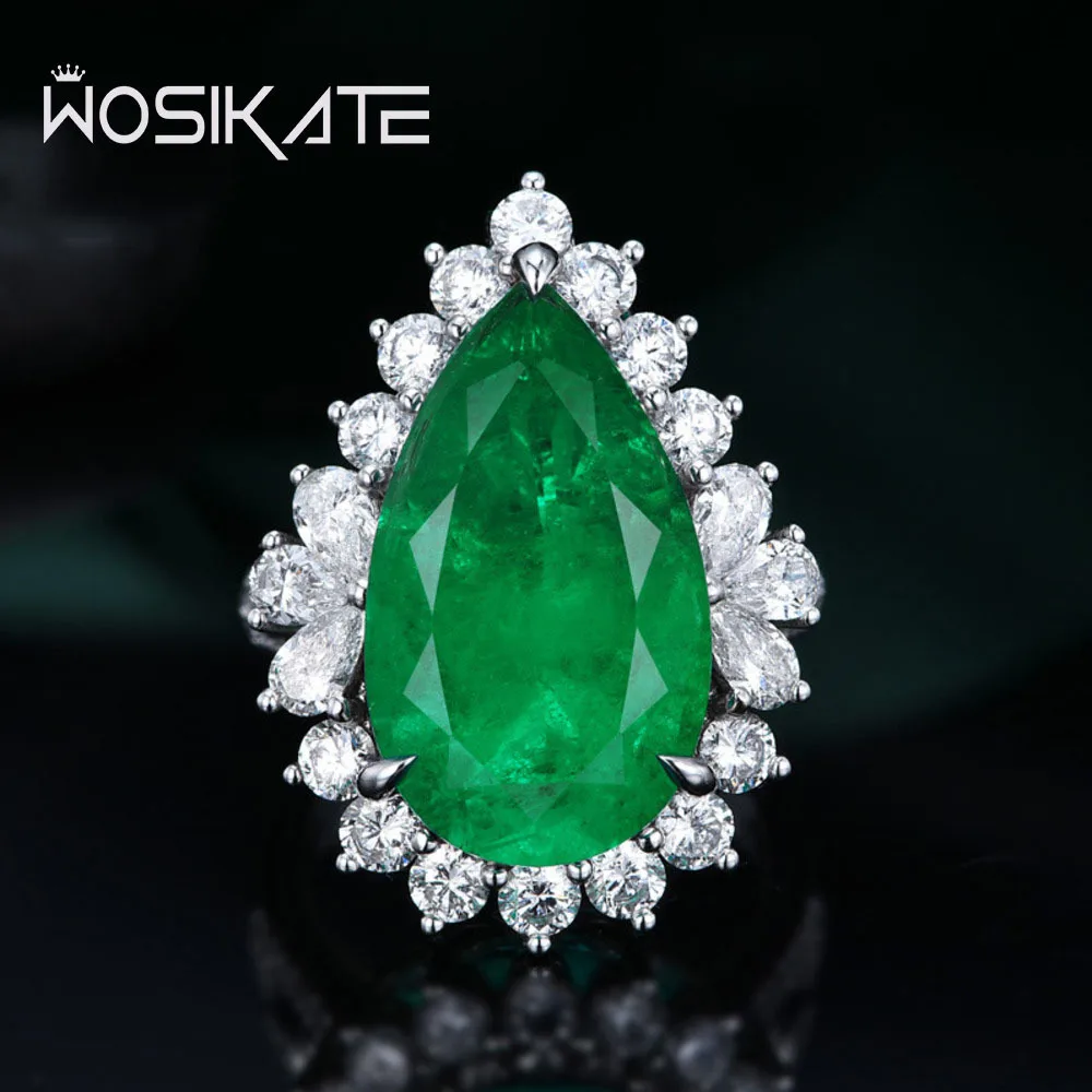 Silver Ring WOSIKATE 925 Sterling Silver Water Drop Emerald Ruby Sapphire Opening Ring For Women Wedding Jewelry Banquet Finger Ring