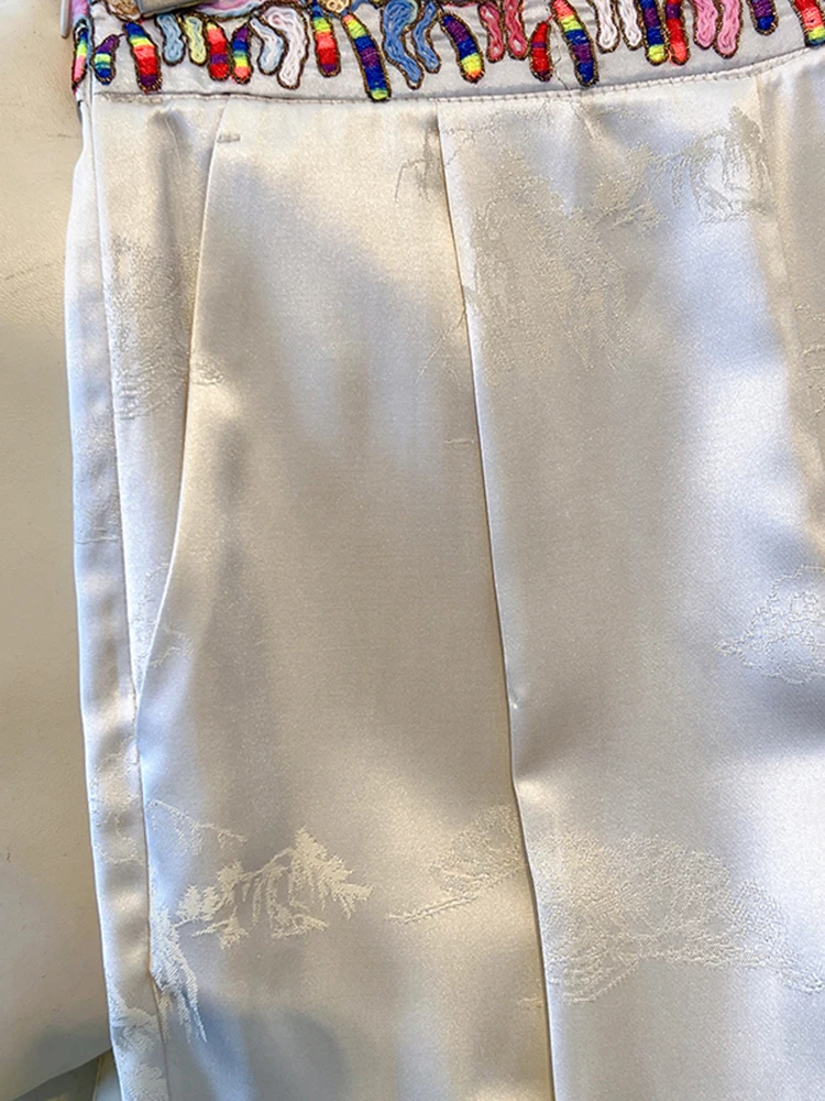 New Chinese Style Embroidered Satin Wide-Leg Pants Women Spring New High Waist Drooping Jacquard Casual Suit Pants Trousers